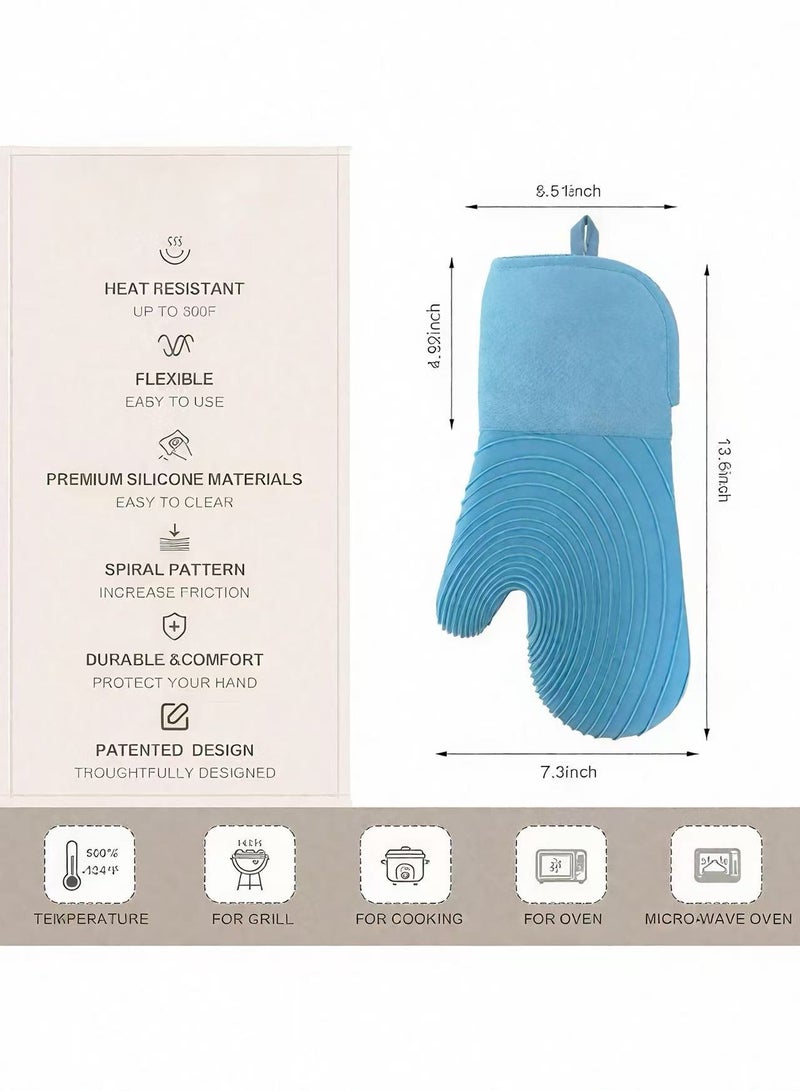 إتش بي إم واي حزمة جваيات مشوي سيليكونية مقاومة للحرارة 2 قطعة، جваيات فرن ممتدة 13.6 بوصة لون أزرق، مقاومة للحرارة/اللهب/القص 500 درجة فهرنهايت، خالية من BPA ومقبض قوي غير لاصق، بطانة ناعمة مرنة سهلة التنظيف، جваيات طهي متينة مقاومة لللهب للشوي/الخبز/الميكروويف/الخيم/المطبخ - Image 5